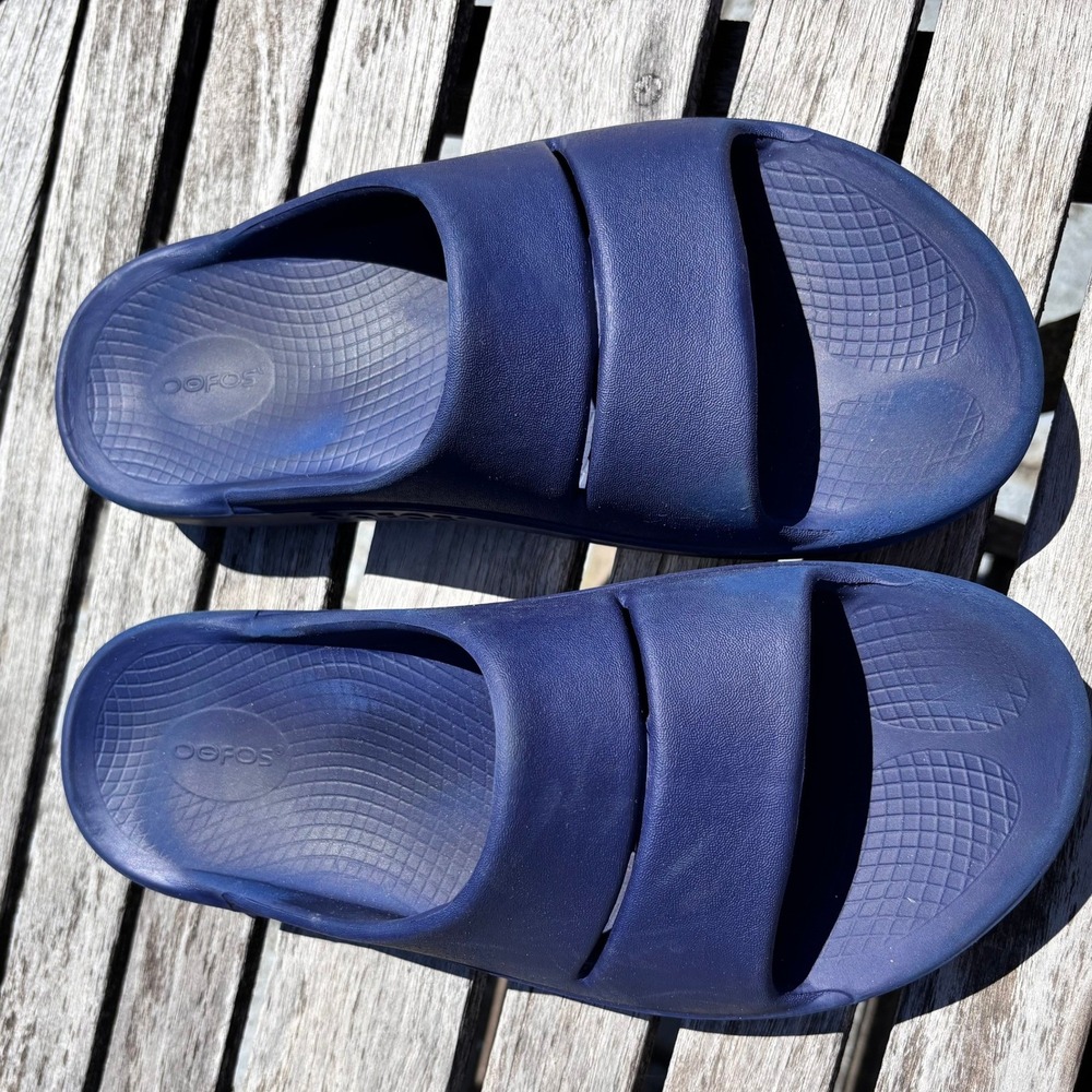 Oofos OOahh Slide Sandals Mens 11 Womens 13 Navy‎ Blue Synthetic Foam Gorpcore